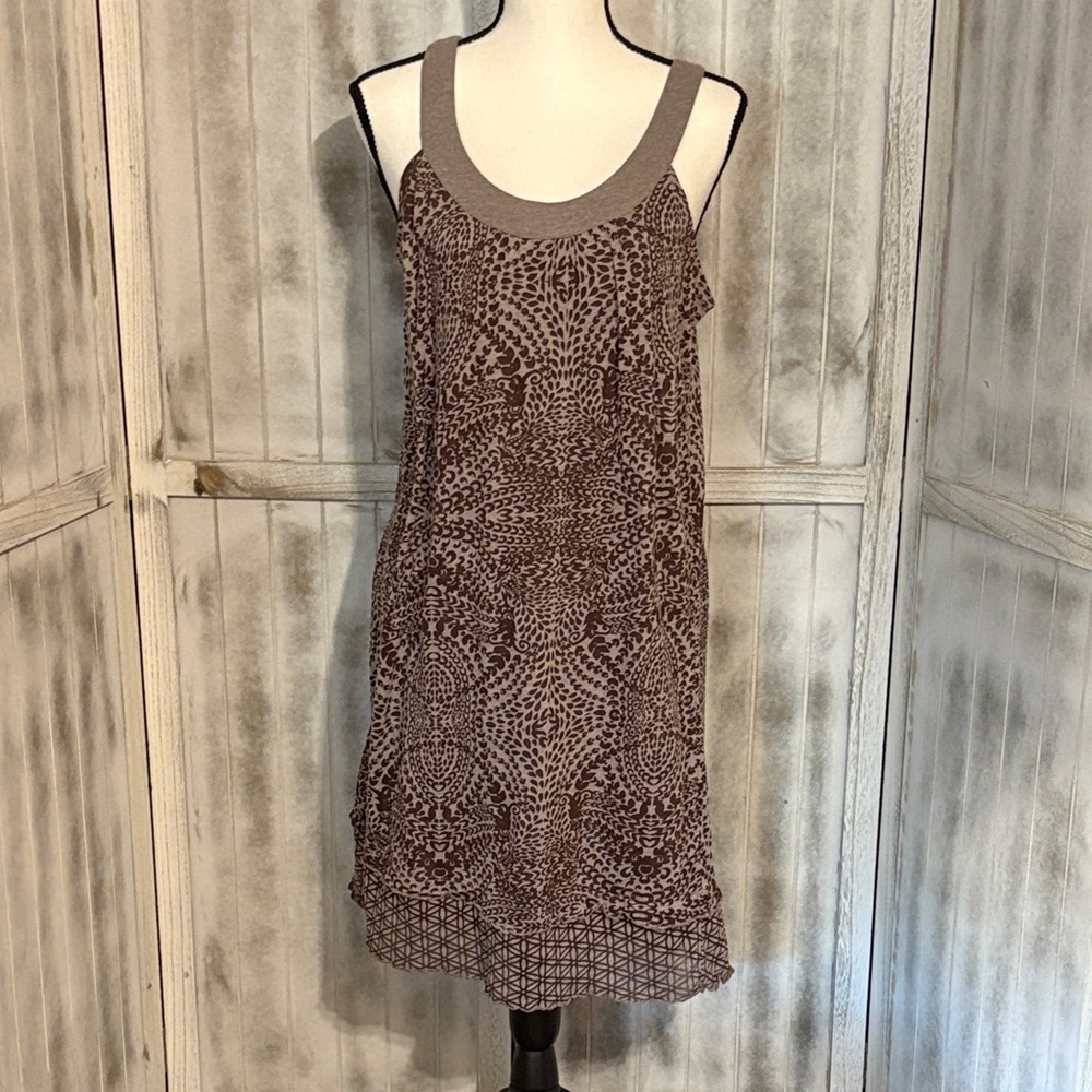 Athleta Brown Beige Geometric Floral Tank Dress